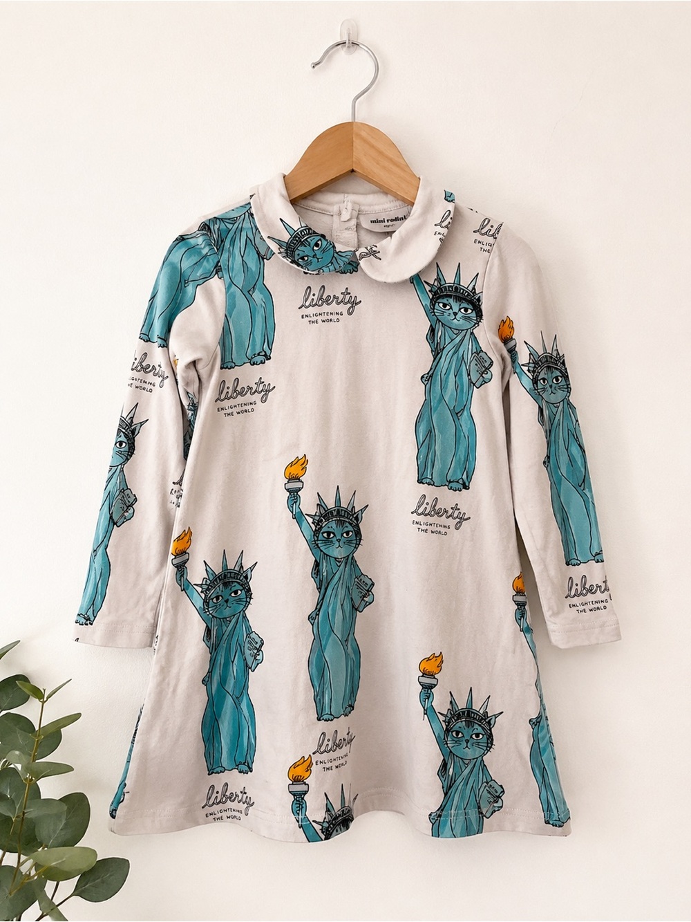 Mini Rodini Cat Lady Liberty Peter Pan Collar Dress 2T-3T